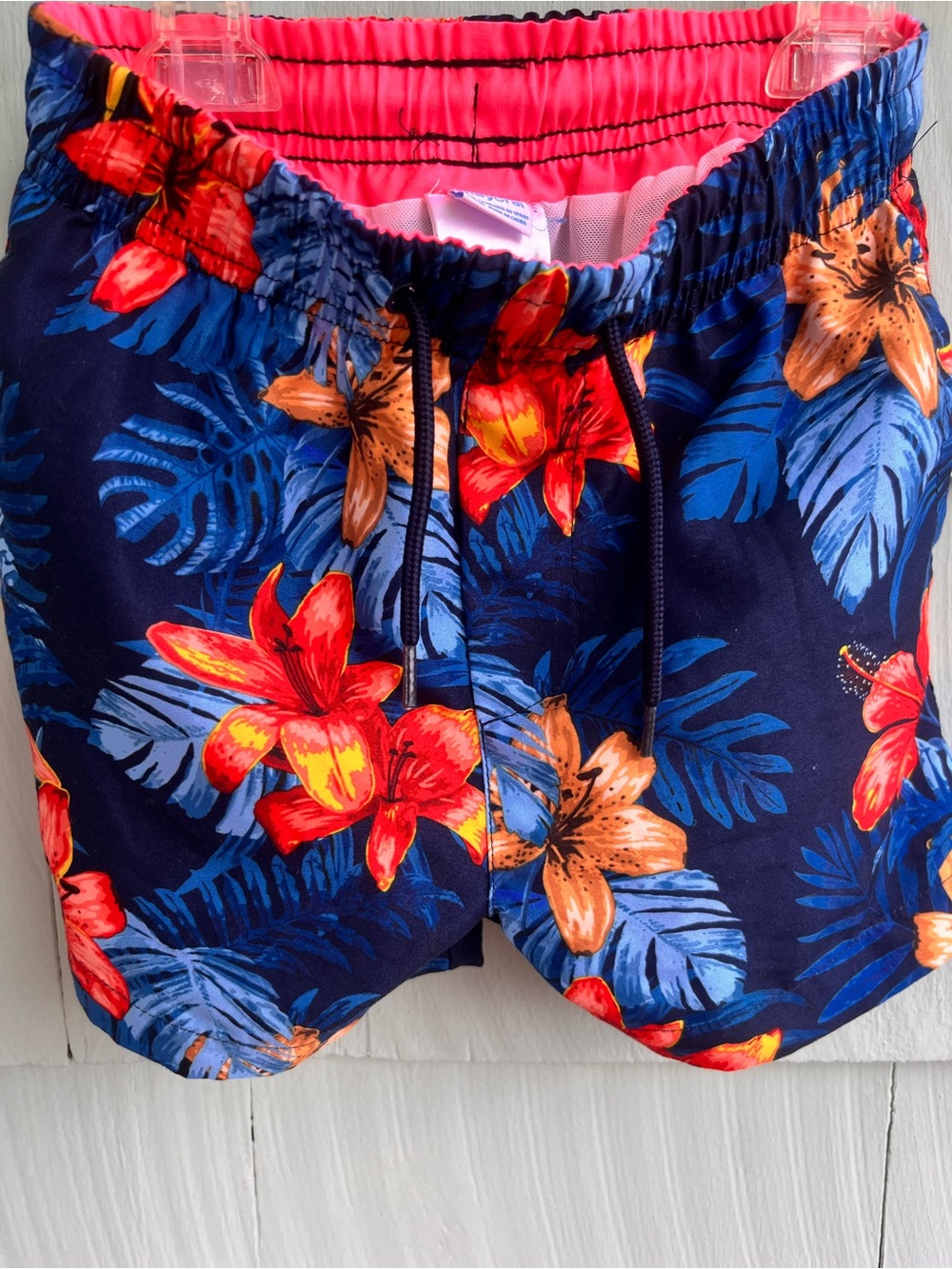 Mayoral Navy Floral Swim Shorts with Pink Lining